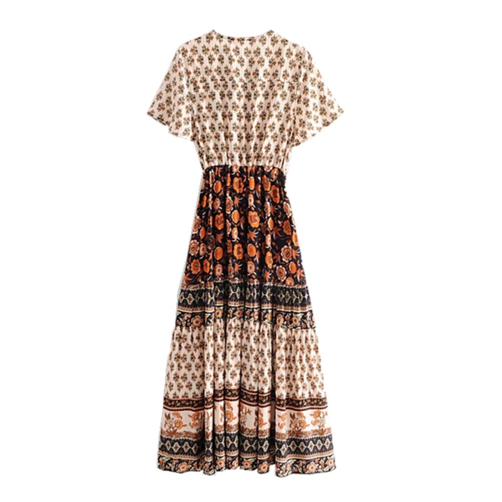 floral print boho ruffle v neck paisley dress - Picture 3 of 4